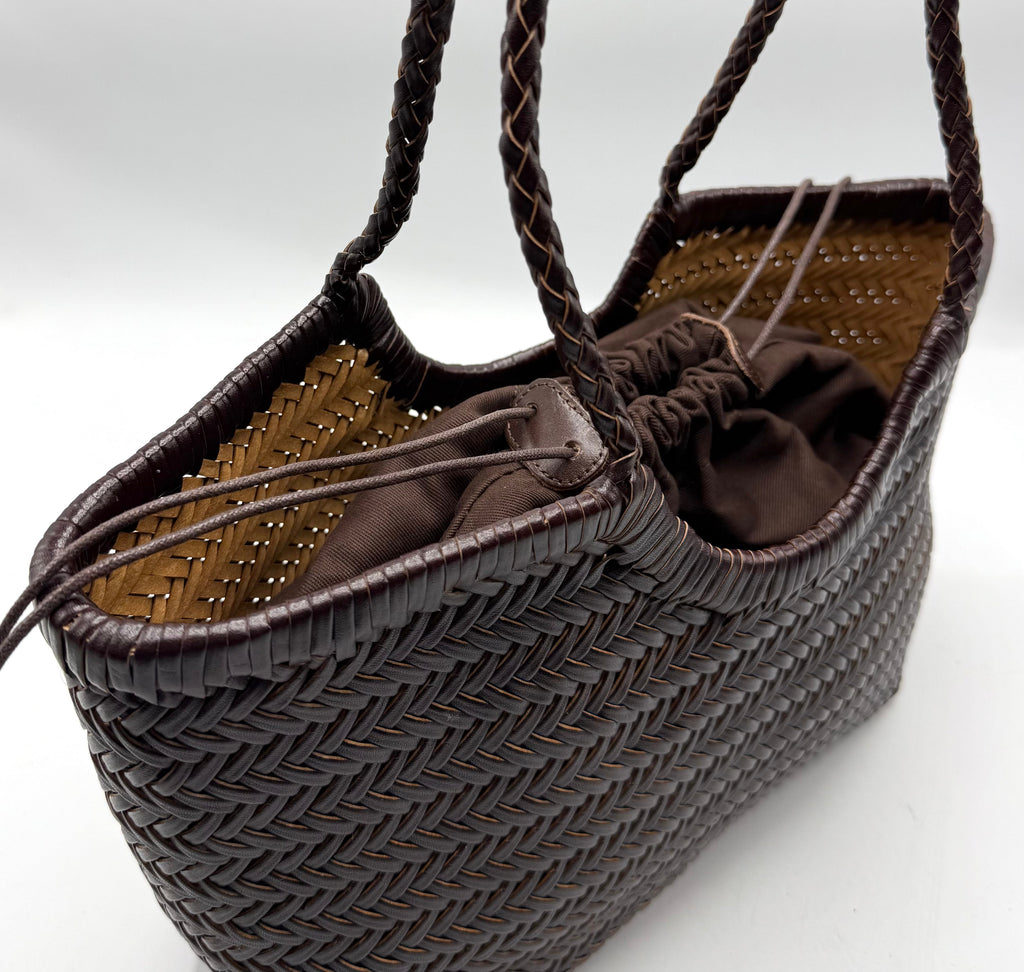 Carmel - Genuine Leather U Shape Handwoven Tote Bag Coffee