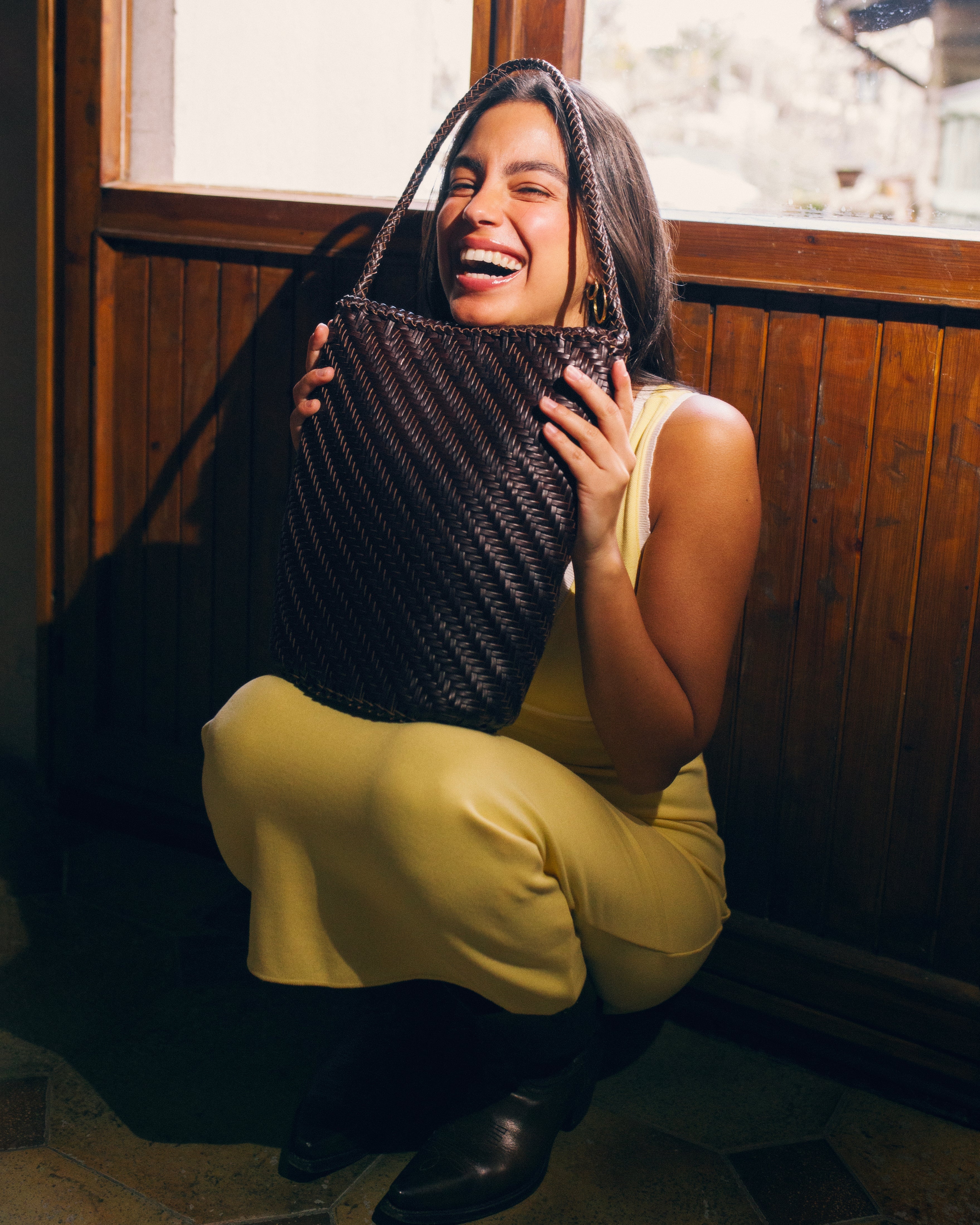 Esmée - Handmade Woven Bucket Shoulder Tote Bag Coffee
