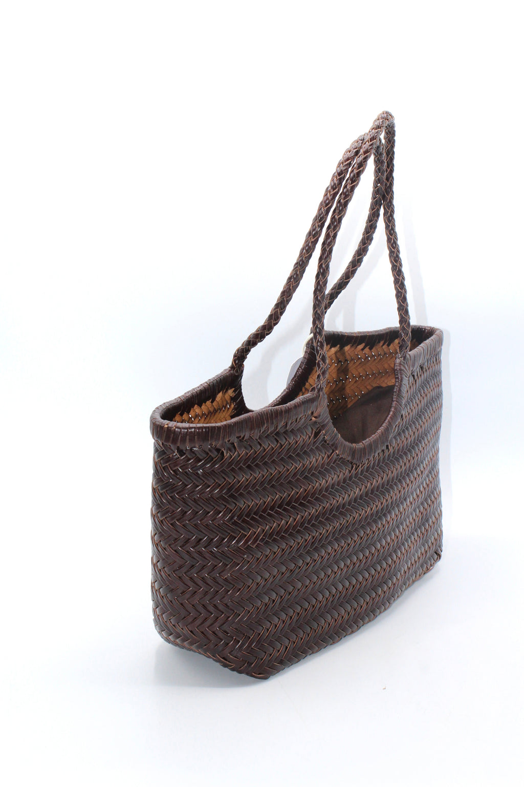 Carmel - Genuine Leather U Shape Handwoven Tote Bag Coffee
