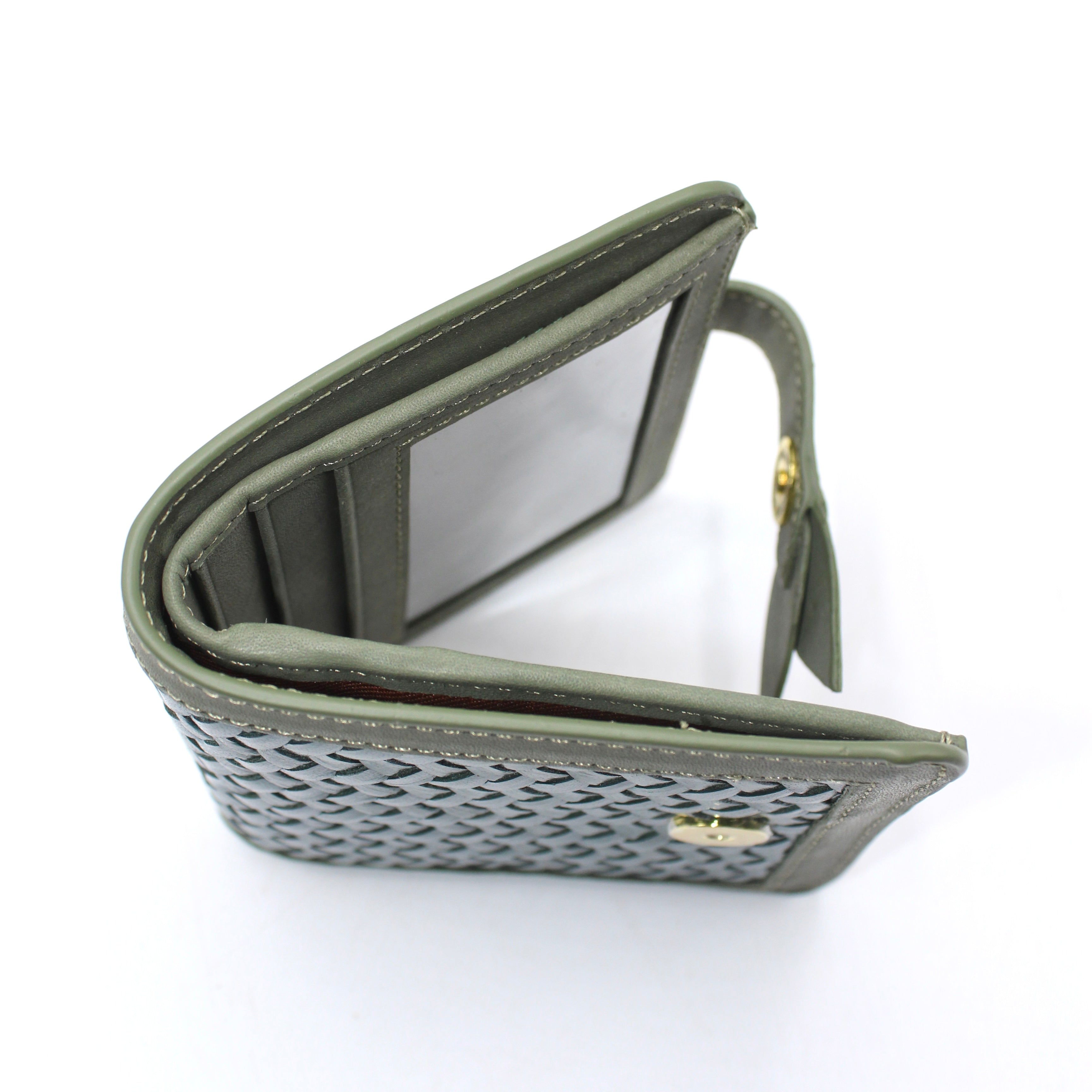 Lumi - Handwoven Leather Short Wallet Avocado & Teal