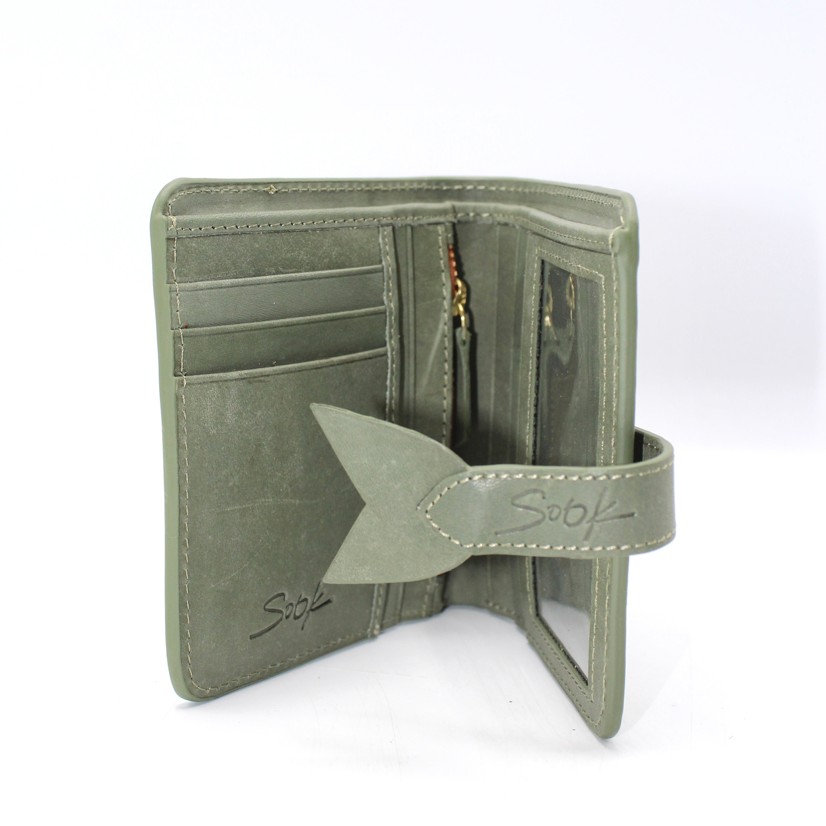 Lumi - Handwoven Leather Short Wallet Avocado & Teal
