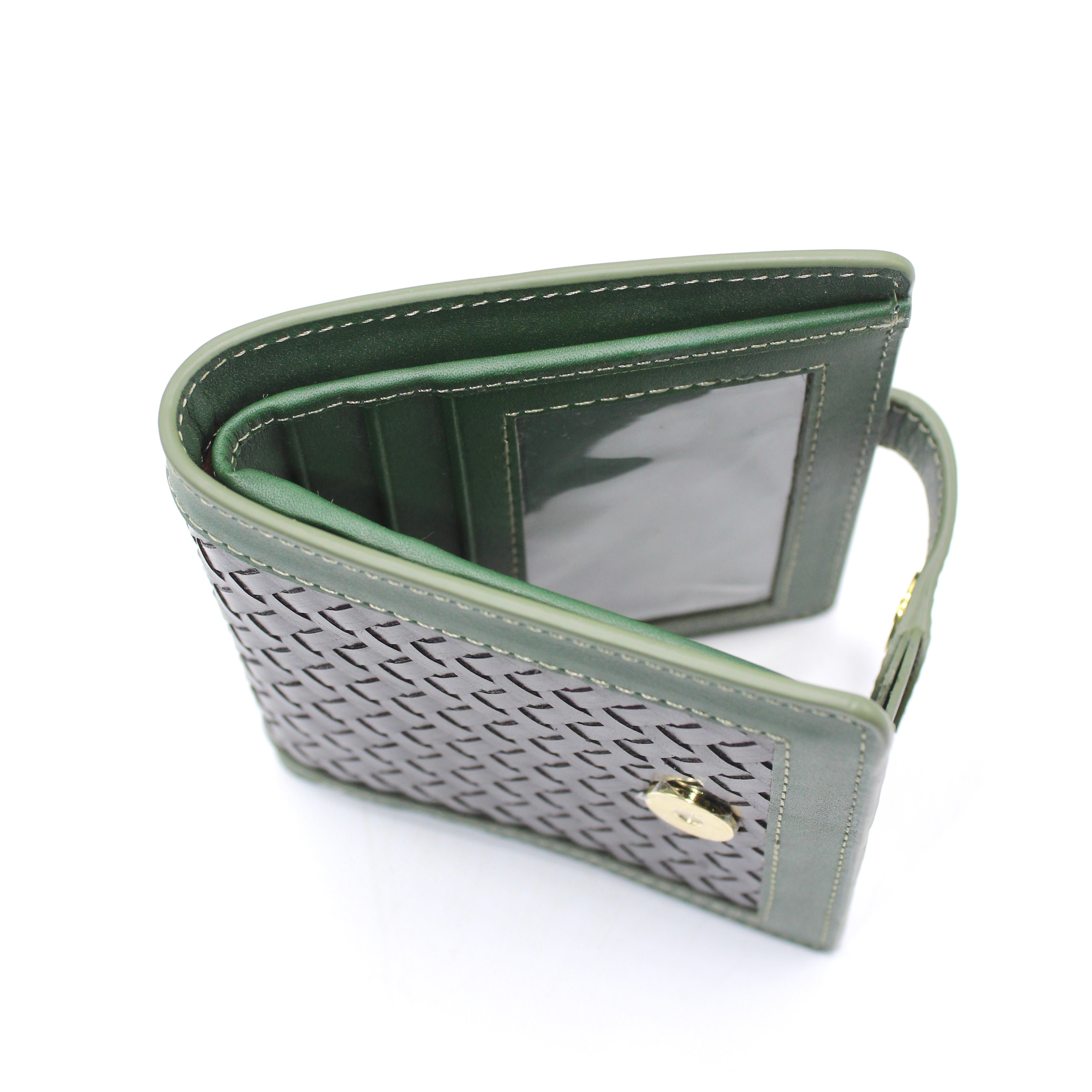 Lumi - Handwoven Leather Short Wallet Green&Dark Coffee
