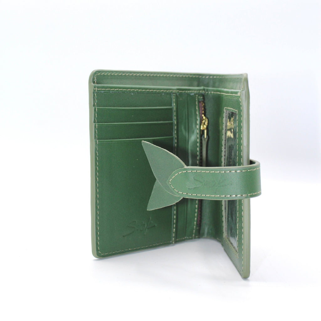 Lumi - Handwoven Leather Short Wallet Green&Dark Coffee