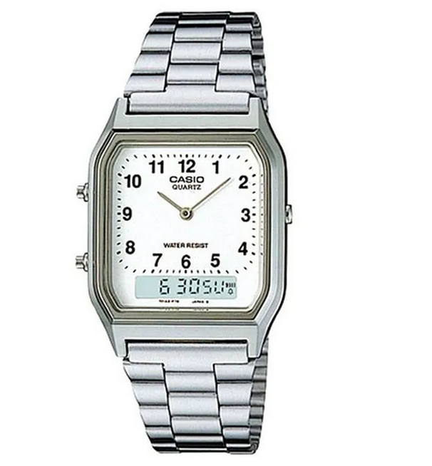 Casio AQ-230A-7B Orologio Vintage Unisex – Digitale Analogico – Dual Time, Crono, Allarme, Acciaio Inossidabile.
