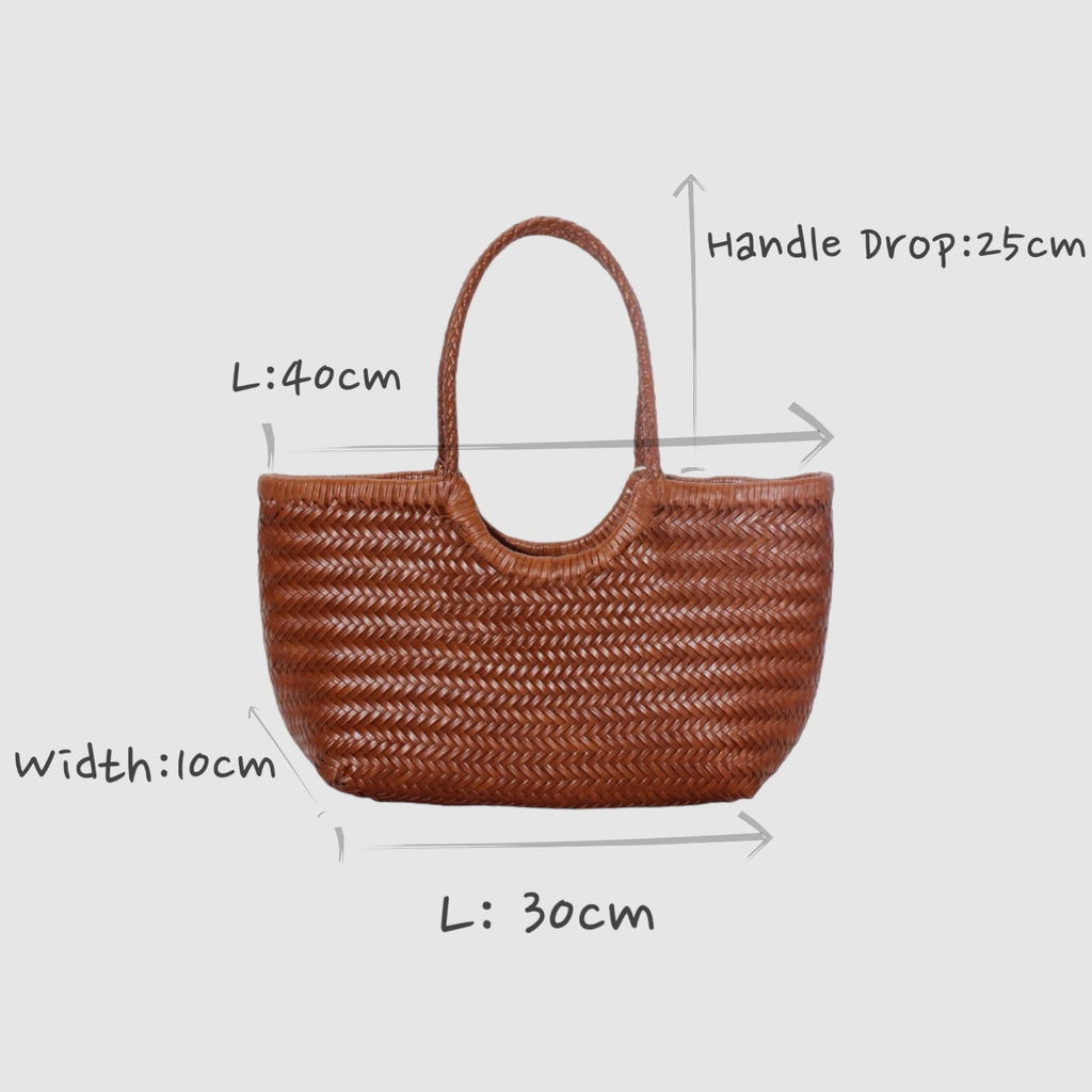 Carmel - Genuine Leather U Shape Handwoven Tote Bag Coffee