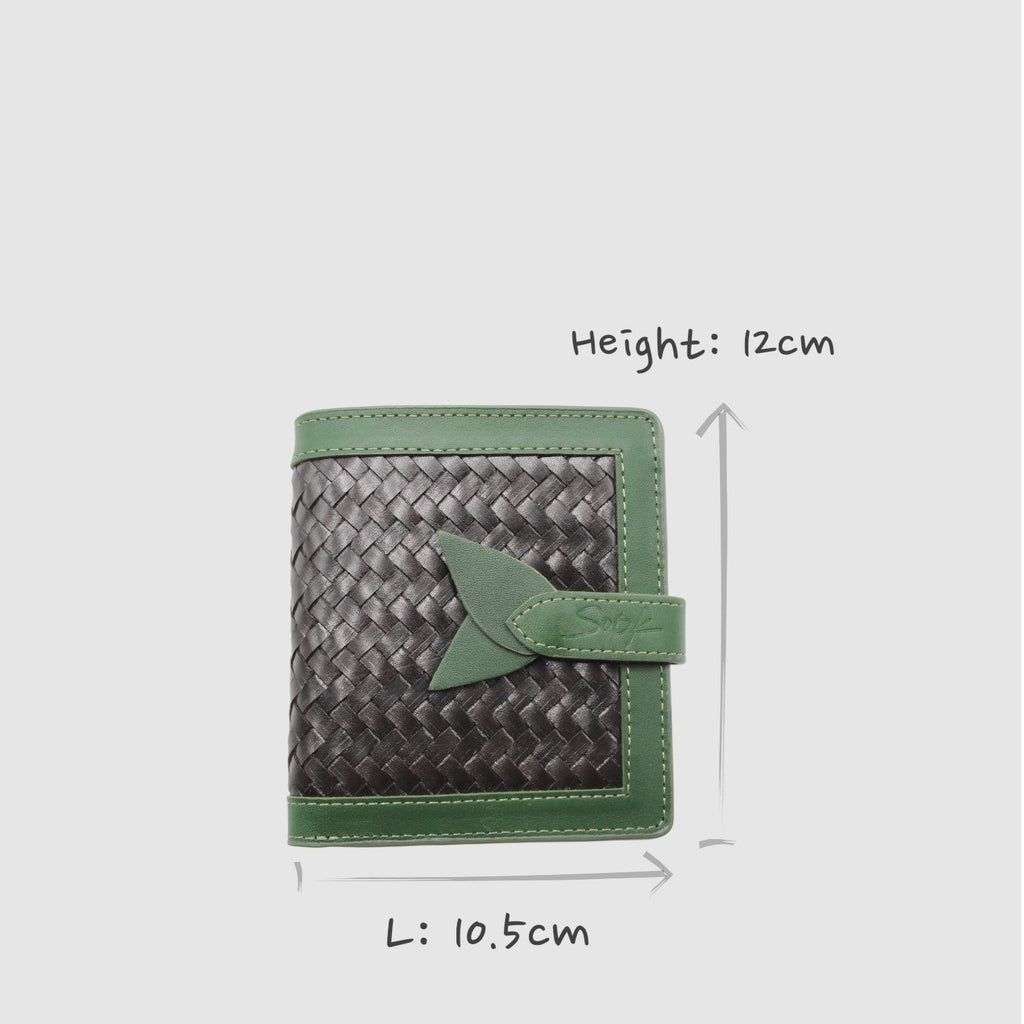 Lumi - Handwoven Leather Short Wallet Green&Dark Coffee