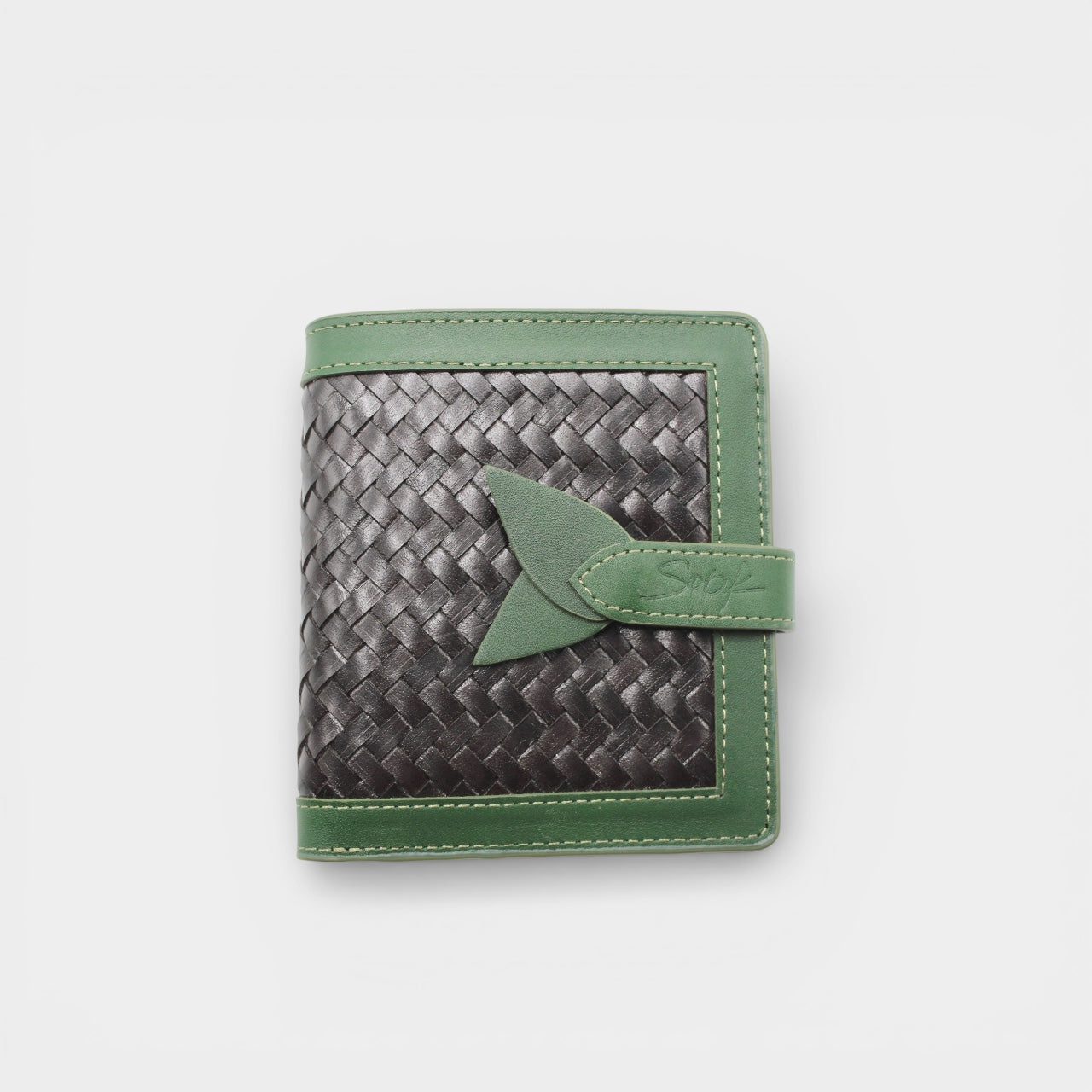 Lumi - Handwoven Leather Short Wallet Green&Dark Coffee