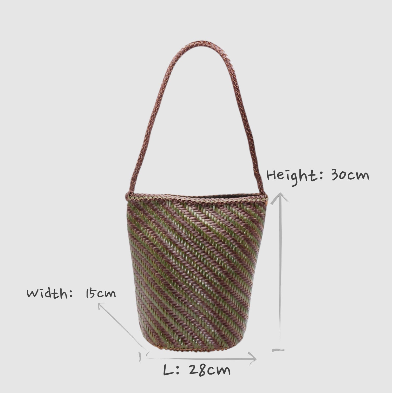 Esmée - Handmade Woven Bucket Shoulder Tote Bag Coffee & Green
