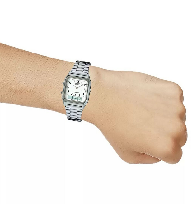 Casio AQ-230A-7B Orologio Vintage Unisex – Digitale Analogico – Dual Time, Crono, Allarme, Acciaio Inossidabile.